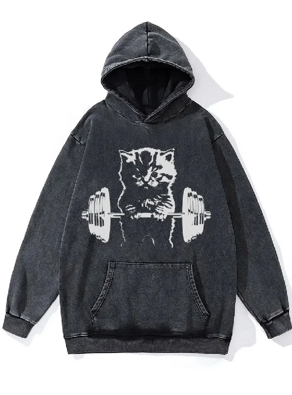 Hoodie For Fashionable Athletes-WEIGHTLIFTING CAT Washed Gym Hoodie