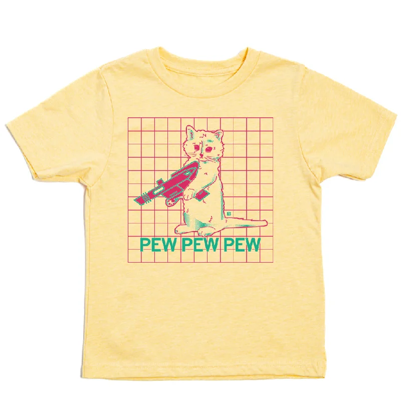 T-Shirt For Active Lifestyle-Pew Pew Pew Vaporwave Yellow Kids