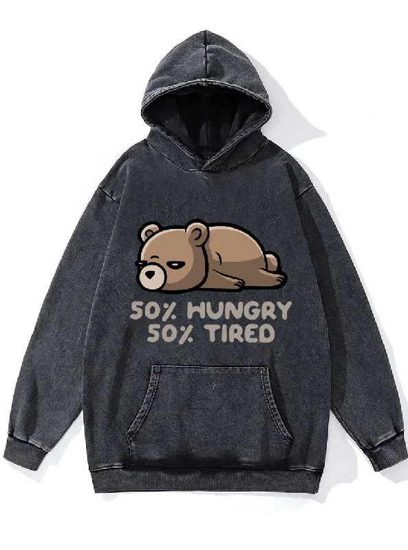 Hoodie For Graphic Designers-50% HUNGRY 50% TIRED Washed Gym Hoodie