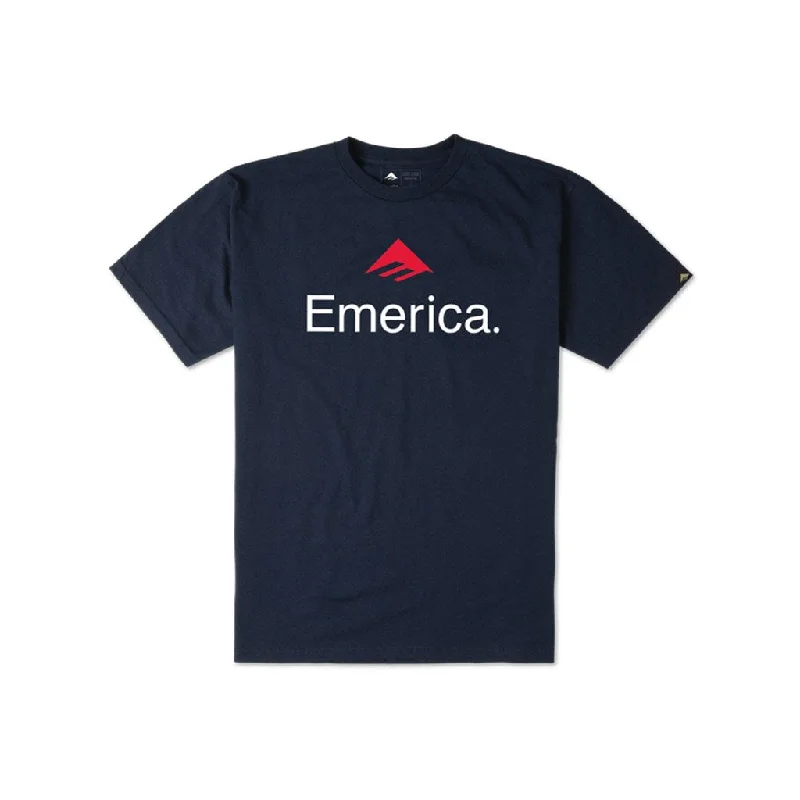 T-Shirt With Minimalist Design-EMERICA SKATEBOARD LOGO TEE - NAVY