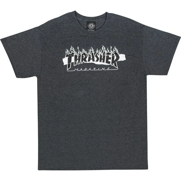 T-Shirt With Creative Art-THRASHER RIPPED TEE - GRAY