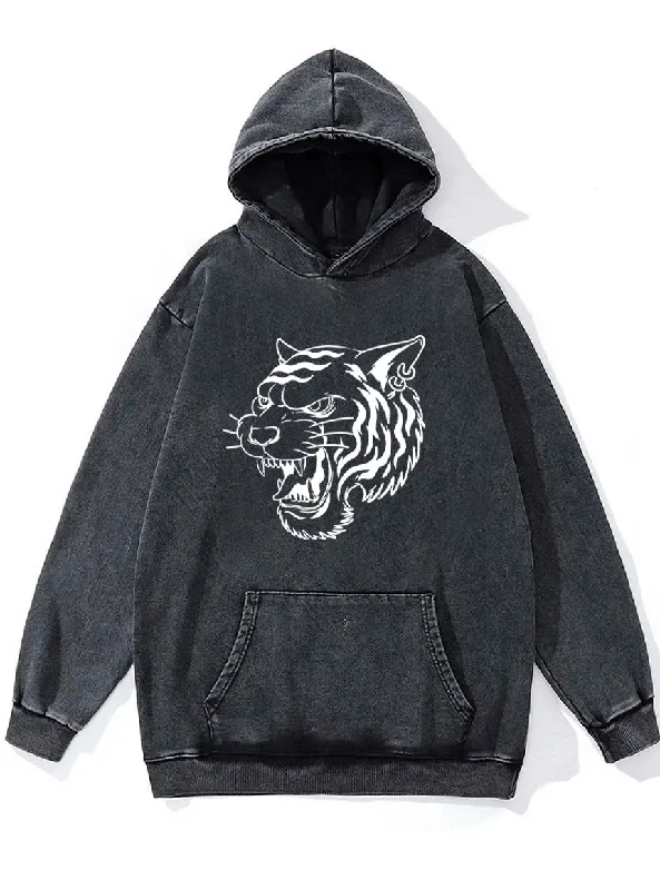 Custom Hoodie For Workwear-tiger head Washed Gym Hoodie