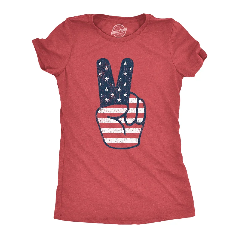 Custom T-Shirt For Couples Matching-Peace Sign American Flag Women's T Shirt