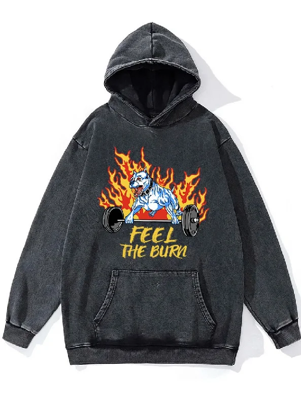 Hoodie For Winter Warmth-feel the burn Washed Gym Hoodie