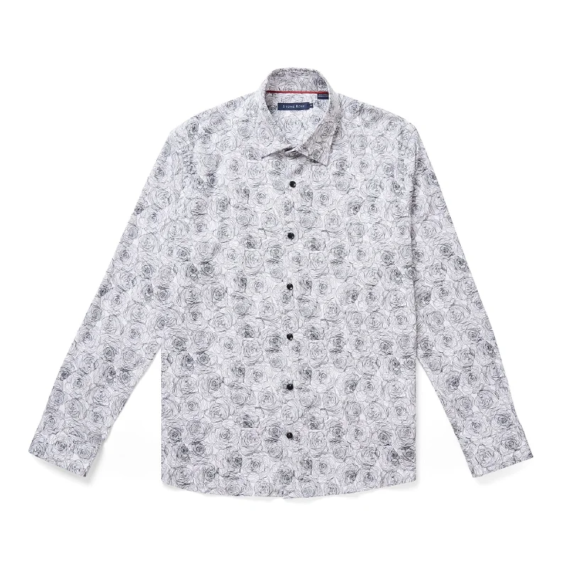 T-Shirt For Gift-White Outline Flower Print Shirt