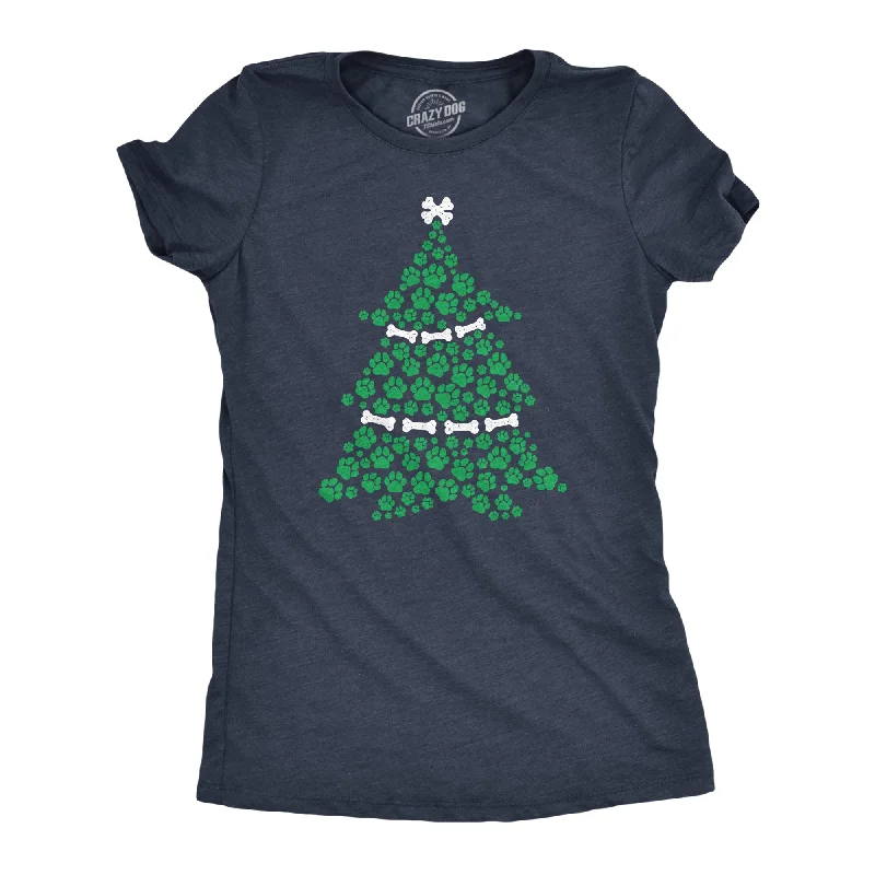 T-Shirt With Luxury Fabric-Dog Paw Christmas Tree Women's T Shirt