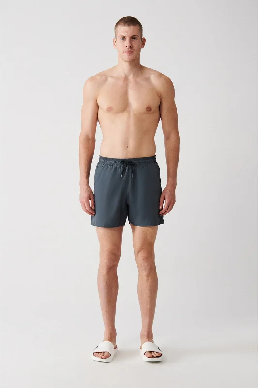 Shorts With Cool Prints-Men's Anthracite Quick Dry Standard Size Straight Swimwear Marine Shorts E003801