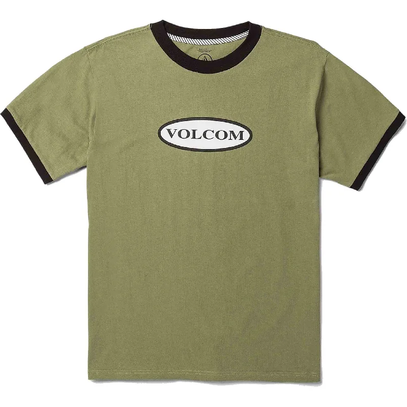 T-Shirt With Custom Artwork-Volcom Ringer Time Short Sleeve Tee Thyme Green