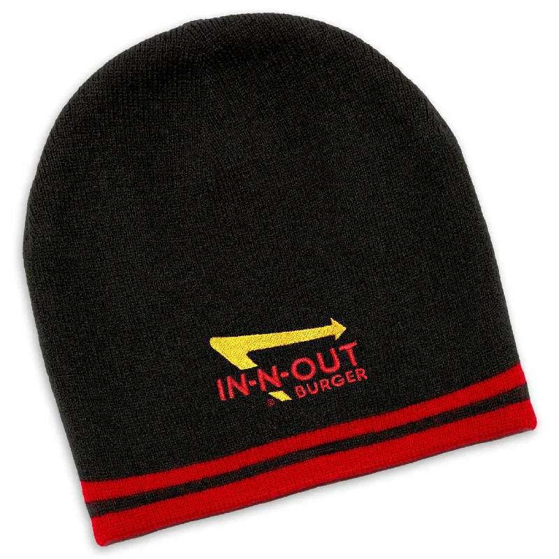 Hat With Custom Patch-Black and Red Beanie