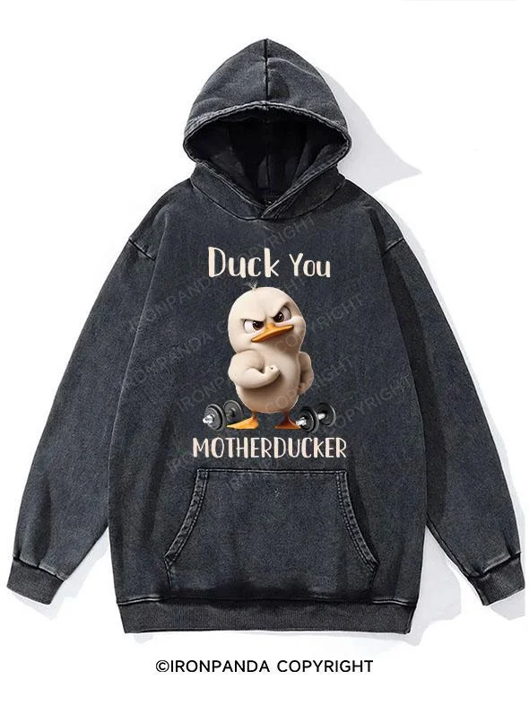 Hoodie With Unique Patterns-DUCK YOU MOTHERDUCKER Washed Gym Hoodie