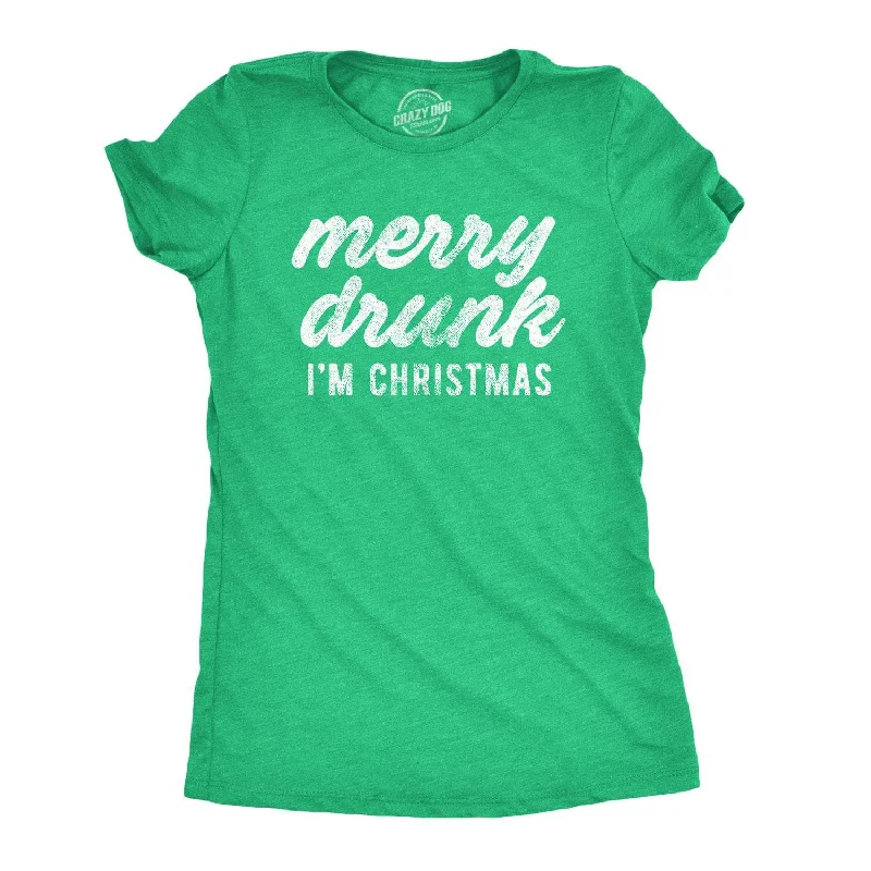 T-Shirt With Custom Fabric Patterns-Merry Drunk I'm Christmas Women's T Shirt