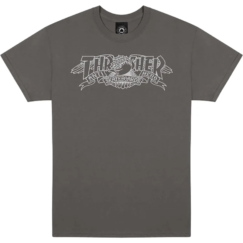 T-Shirt For Fitness-AntiHero Thrasher Collab Mag Banner T-Shirt Ash Grey