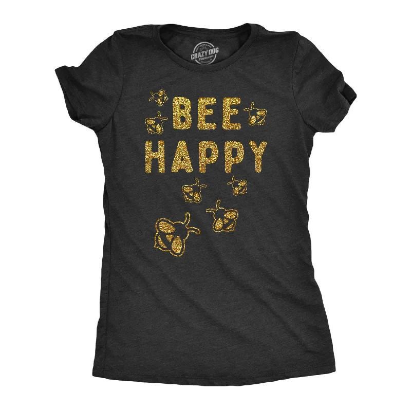 T-Shirt With Holiday Designs-Bee Happy Glitter Women's T Shirt