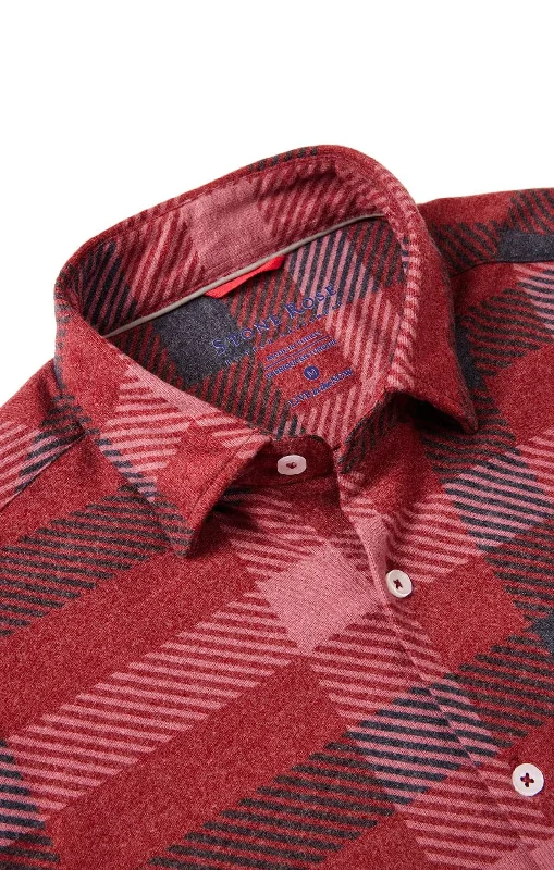 T-Shirt For Relaxed Fit-Burgundy Jumbo Plaid Jersey Shirt