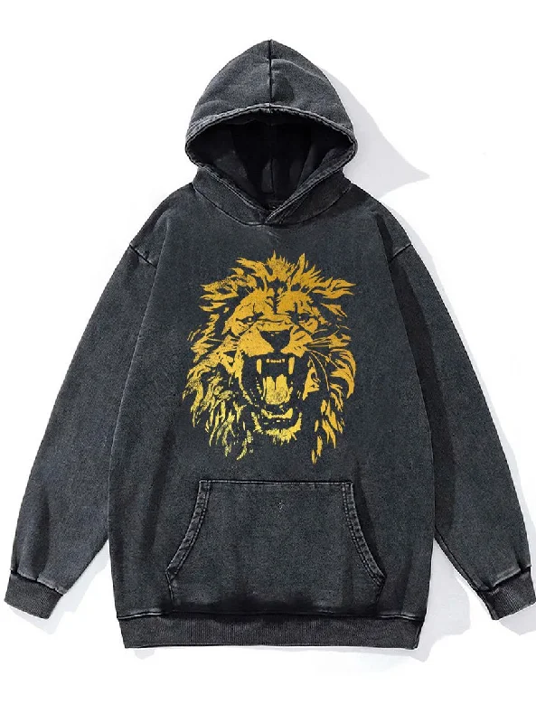 Custom Hoodie For Large Groups-roaring lion Washed Gym Hoodie