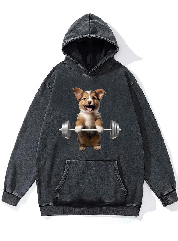 Hoodie With Seasonal Design-weightlifting dog Washed Gym Hoodie