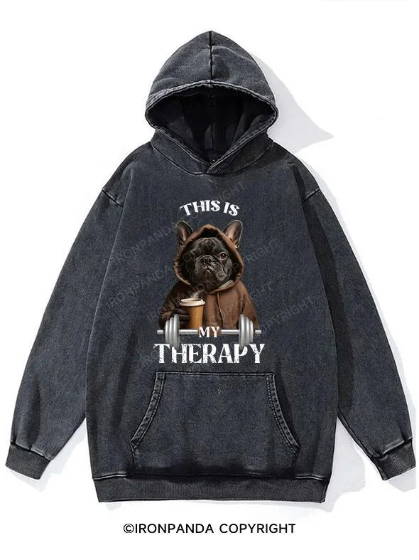 Hoodie With Comfortable Fit-this is my therapy bulldog Washed Gym Hoodie