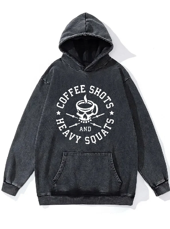 Hoodie With High-Quality Cotton-COFFEE SHOTS HEAVY SQUATS Washed Gym Hoodie