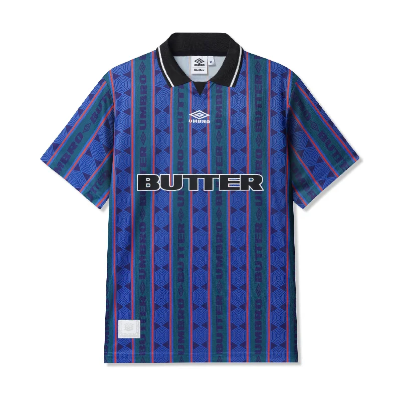 T-Shirt For Special Occasions-BUTTER GOODS X UMBRO - "VERT" JERSEY (FOREST/COBALT)