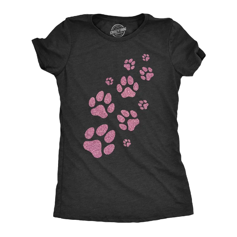 T-Shirt For Gift Ideas-Glitter Dog Paw Prints Women's T Shirt