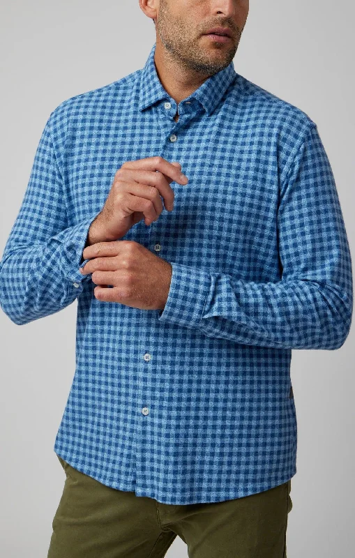 T-Shirt For Sports Teams-Blue Gingham Brushed Jersey Shirt