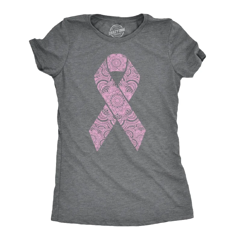 T-Shirt For Birthday Gifts-Floral Breast Cancer Ribbon Women's T Shirt