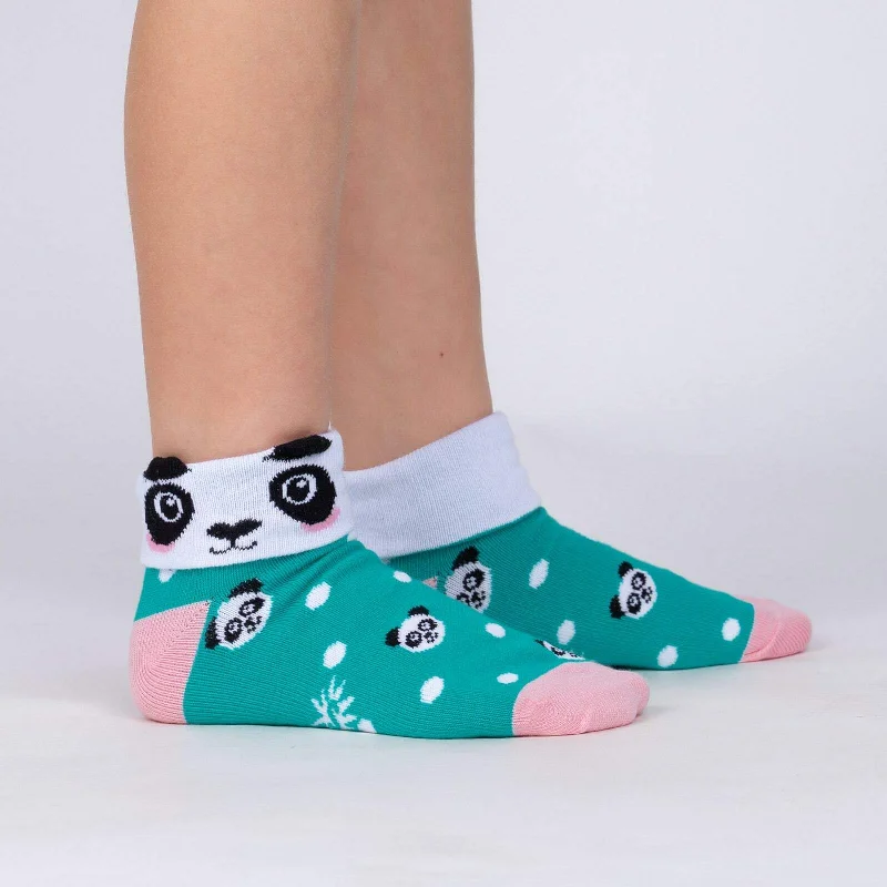 Sock With Fun Patterns-Sock it to Me Check Panda Pair Junior Turn Cuff Crew Socks