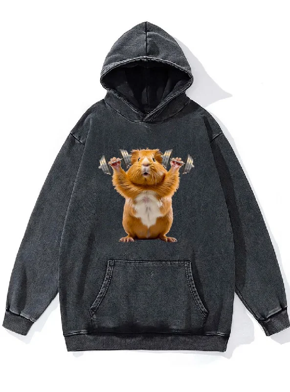 Hoodie With Nature Prints-dumbbell lifting hamster Washed Gym Hoodie