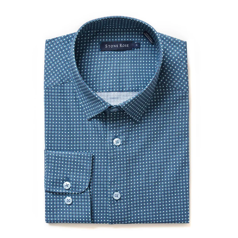 Customizable T-Shirt For Men-Slate Blue Ring Geo Print Shirt