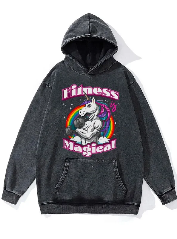 Hoodie With Padded Lining-fitness is magical Washed Gym Hoodie