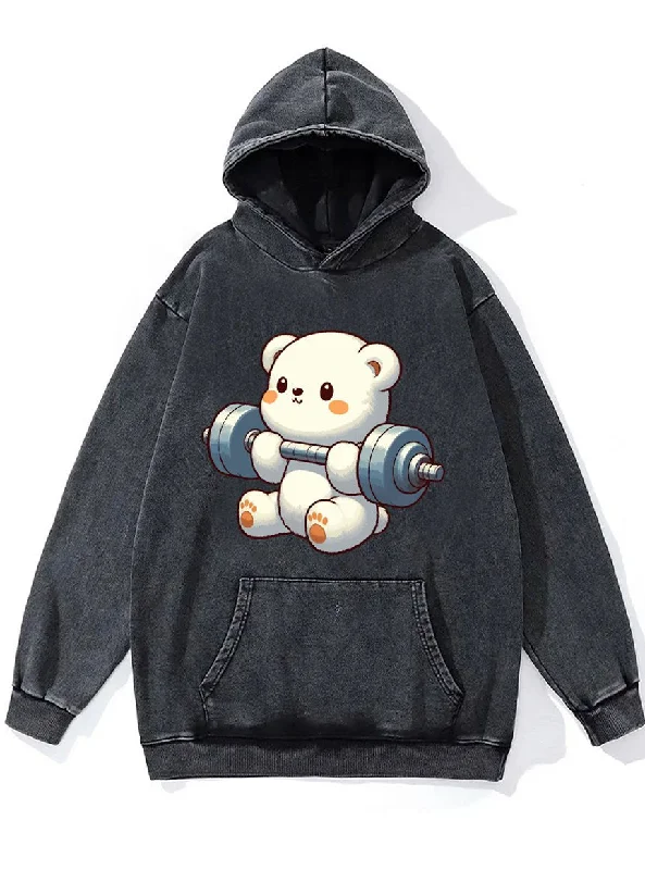 Hoodie For Outdoor Adventures-WEIGHTLIFTING TOY BEAR Washed Gym Hoodie