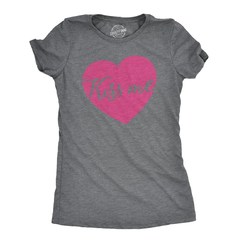 T-Shirt With Vibrant Colors-Kiss Me Script Heart Women's T Shirt