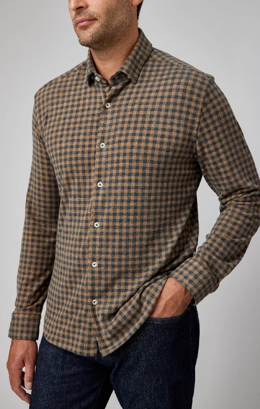 T-Shirt With Pattern Print-Brown Gingham Brushed Jersey Shirt