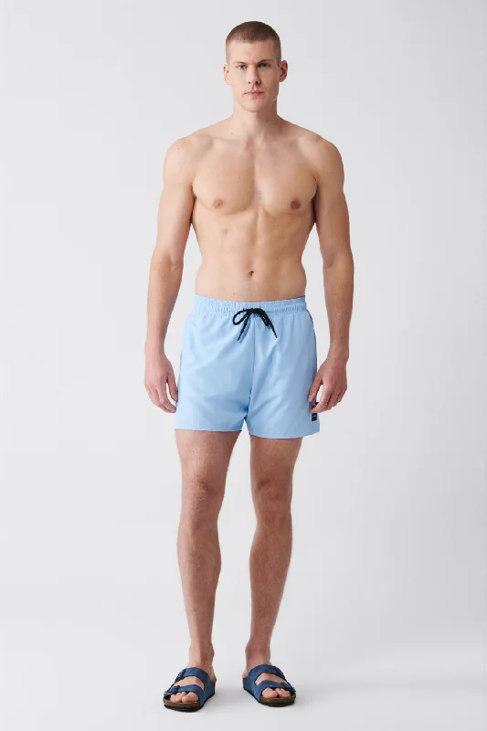 Stretchy Shorts-Men's Light Blue Quick Dry Standard Size Straight Swimwear Marine Shorts E003801