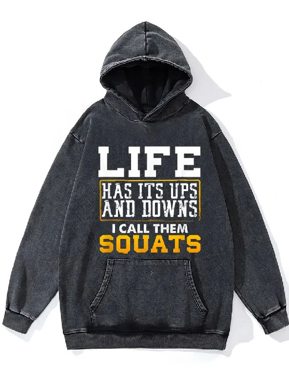 Hoodie For Winter Sports-Life Has It's Ups and Downs Washed Gym Hoodie