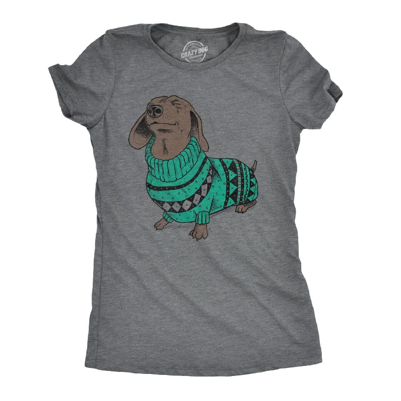 T-Shirt With Bold Print-Dachshund In Christmas Sweater Women's T Shirt