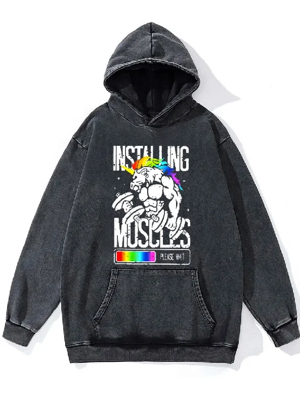 Hoodie With Quick-Drying Fabric-unicorn installing muscles Washed Gym Hoodie