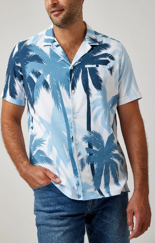 T-Shirt With Large Print-Light Blue Palms Short Sleeve Resort Shirt