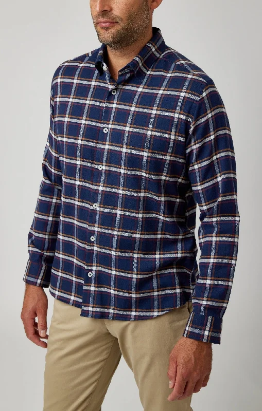 T-Shirt For Sports-Navy Tricolor Plaid Drytouch Shirt