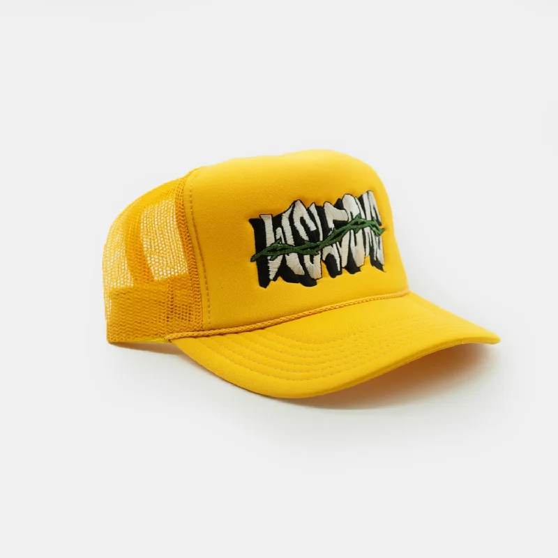 Hat With Custom Branding Options-Welcome Skateboards - Thorns Trucker Hat - Gold