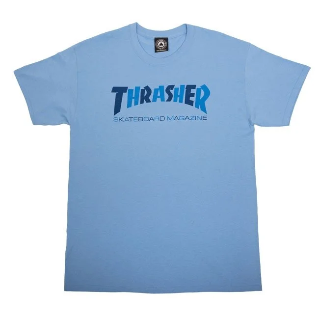 T-Shirt For Couples-THRASHER CHECKERS TEE - CARLOINA BLUE