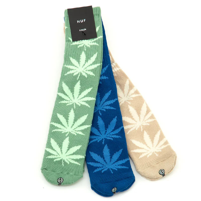 Sock For Team Sports-HUF Set 3 Pack PL Crew Sock (Mint / Blue / Wheat)