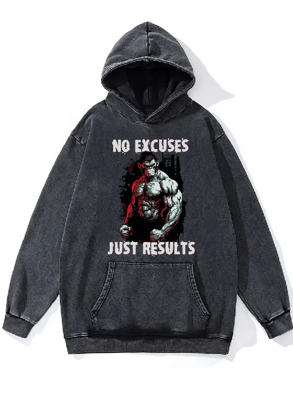 Hoodie For Team Support-NO EXCUSES JUST RESULTS Washed Gym Hoodie