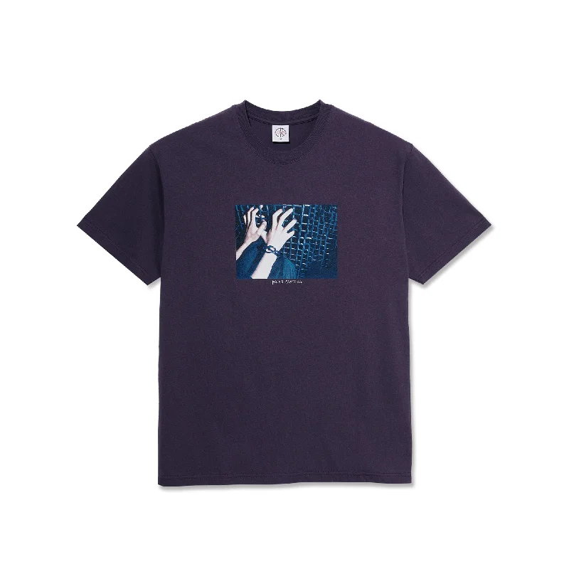 Custom T-Shirt With Bold Colors-POLAR SKATE CO. - "CAGED HANDS" T-SHIRT (DARK VIOLET)