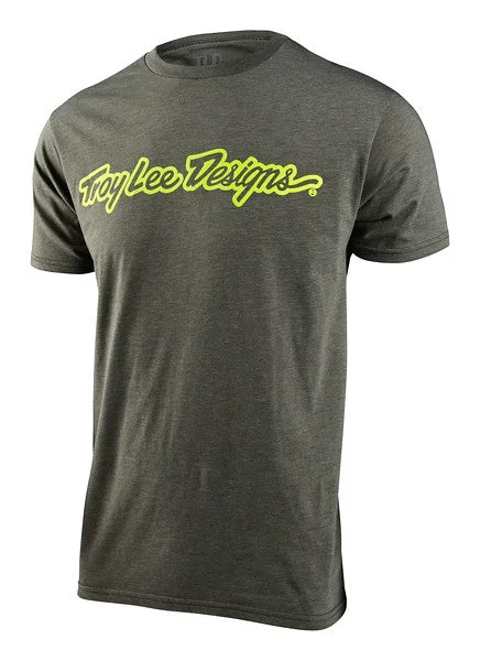 Custom T-Shirt For Fundraisers-Troy Lee Designs Signature Short Sleeve Tee - Olive Heather