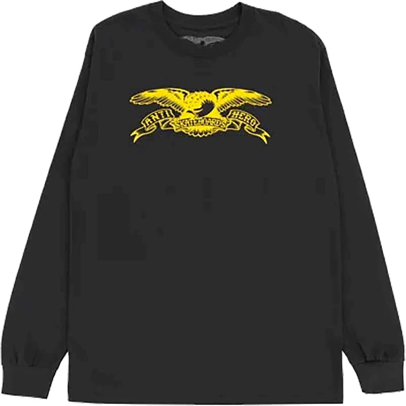 Custom T-Shirt With Funny Design-Anti Hero Basic Eagle Long Sleeve Tee Black Gold