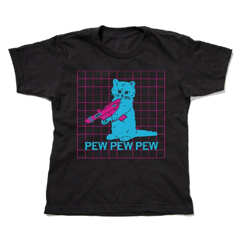 T-Shirt With Comfortable Fit-Pew Pew Pew Vaporwave Black Kids