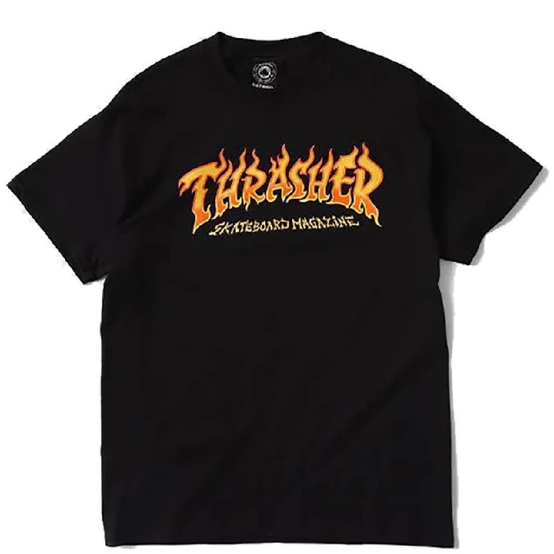 High Quality T-Shirt-THRASHER FIRE LOGO TEE - BLACK