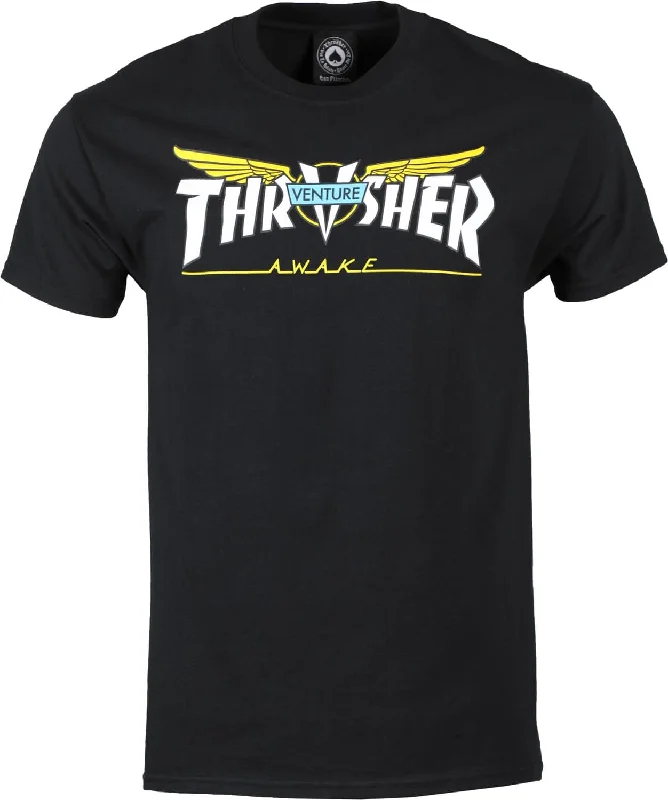 T-Shirt For Birthday Gifts-THRASHER VENTURE COLLAB TEE - BLACK