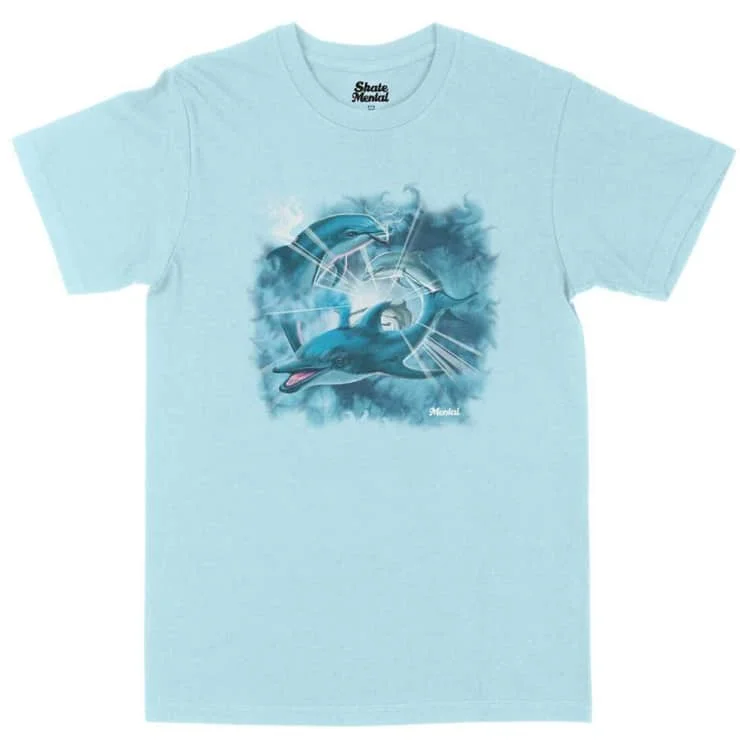 Comfortable T-Shirt-SKATEMENTAL HAPPY DOLPHINS TEE - CHAMBRAY